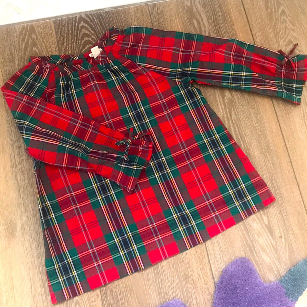 Crewcuts plaid top ruffle‎ cuff neck detail girl 10